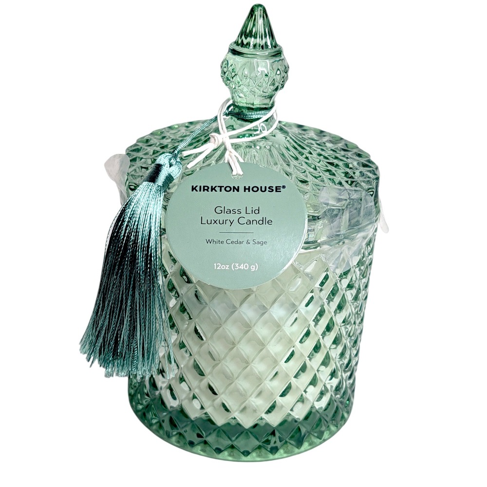 Kirkton House White Cedar Sage Luxury‎ Candle 12oz Green Glass Jar Tassel Lid